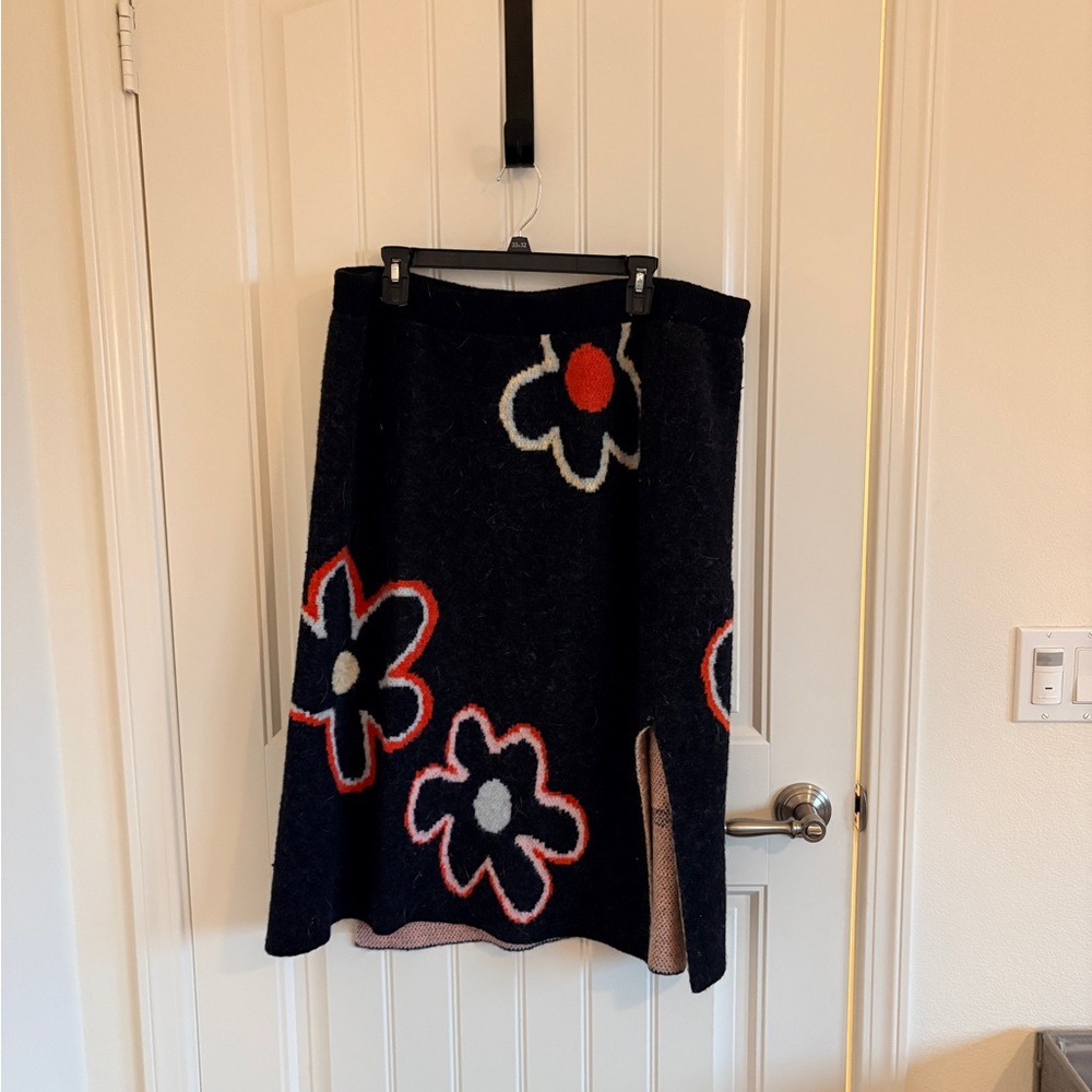 Cider Black A-Line Skirt with Floral Accents